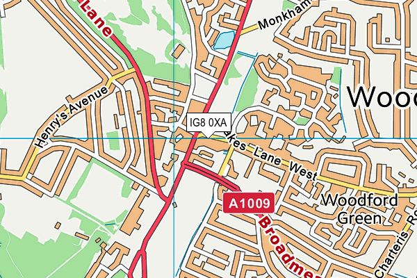IG8 0XA map - OS VectorMap District (Ordnance Survey)