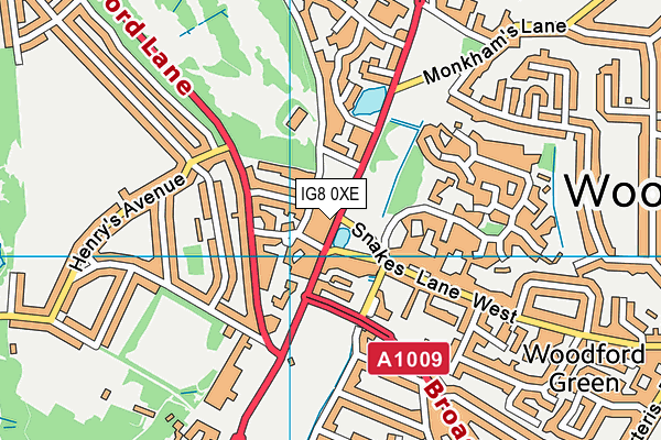 IG8 0XE map - OS VectorMap District (Ordnance Survey)