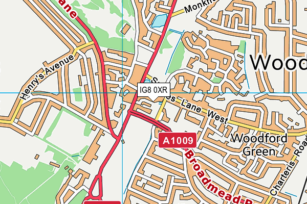 IG8 0XR map - OS VectorMap District (Ordnance Survey)