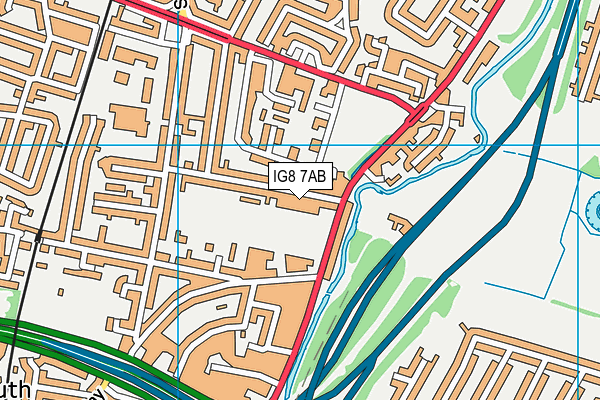 IG8 7AB map - OS VectorMap District (Ordnance Survey)