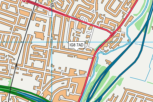 IG8 7AD map - OS VectorMap District (Ordnance Survey)