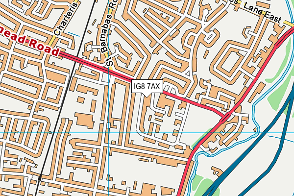 IG8 7AX map - OS VectorMap District (Ordnance Survey)