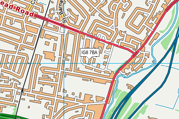 IG8 7BA map - OS VectorMap District (Ordnance Survey)