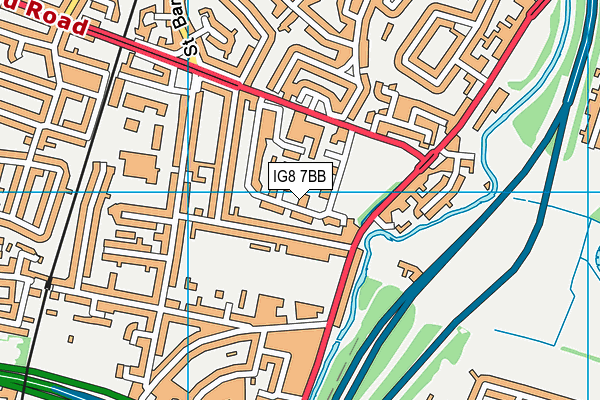 IG8 7BB map - OS VectorMap District (Ordnance Survey)