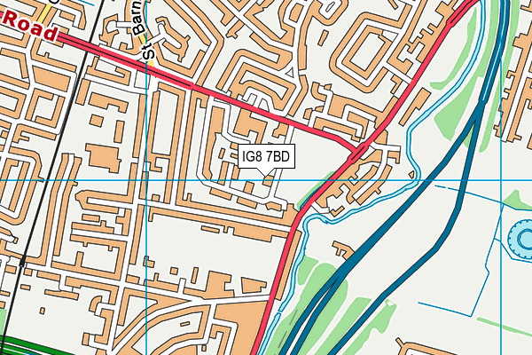 IG8 7BD map - OS VectorMap District (Ordnance Survey)