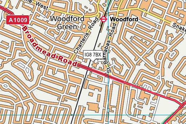IG8 7BX map - OS VectorMap District (Ordnance Survey)
