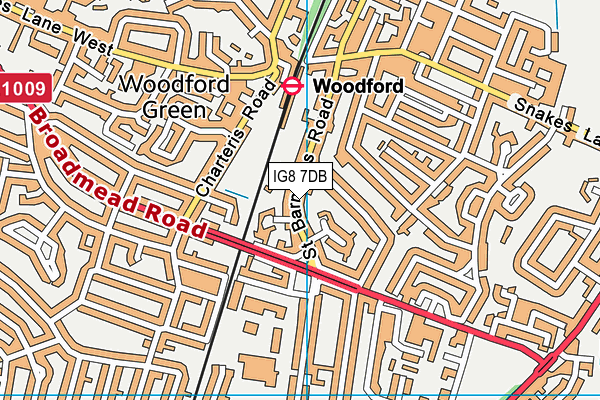IG8 7DB map - OS VectorMap District (Ordnance Survey)