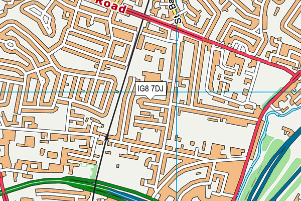 IG8 7DJ map - OS VectorMap District (Ordnance Survey)