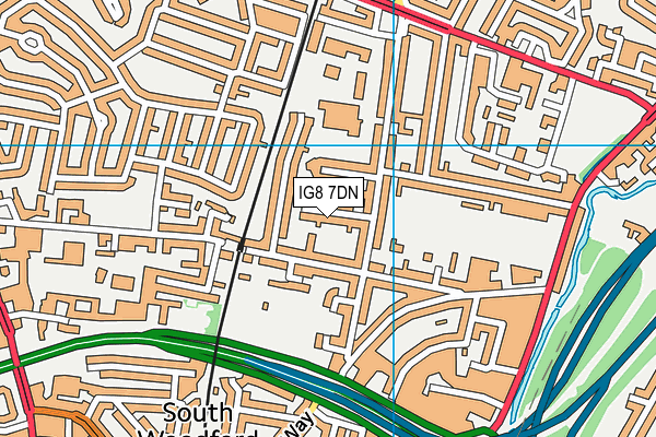 IG8 7DN map - OS VectorMap District (Ordnance Survey)