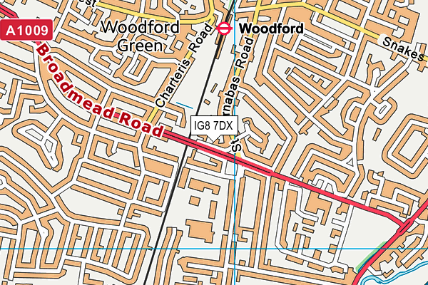 IG8 7DX map - OS VectorMap District (Ordnance Survey)