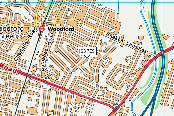 IG8 7ES map - OS VectorMap District (Ordnance Survey)