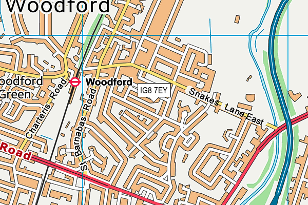 IG8 7EY map - OS VectorMap District (Ordnance Survey)