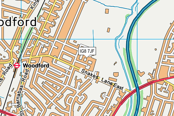 IG8 7JF map - OS VectorMap District (Ordnance Survey)