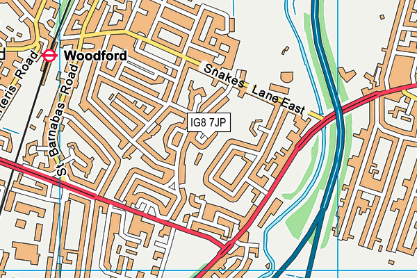 IG8 7JP map - OS VectorMap District (Ordnance Survey)