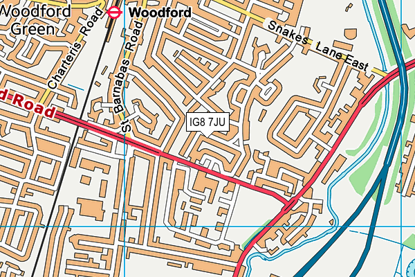 IG8 7JU map - OS VectorMap District (Ordnance Survey)