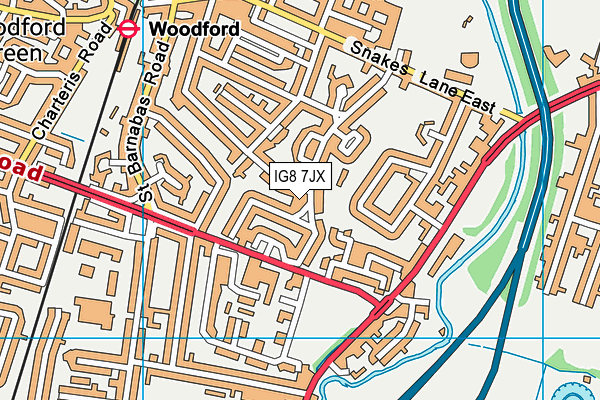 IG8 7JX map - OS VectorMap District (Ordnance Survey)