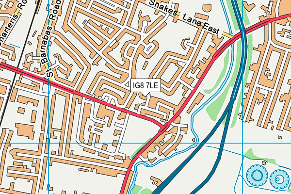 IG8 7LE map - OS VectorMap District (Ordnance Survey)