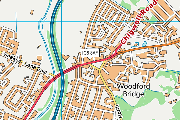 IG8 8AF map - OS VectorMap District (Ordnance Survey)