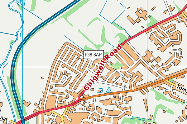 IG8 8AP map - OS VectorMap District (Ordnance Survey)