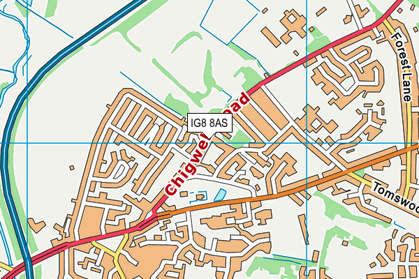 IG8 8AS map - OS VectorMap District (Ordnance Survey)