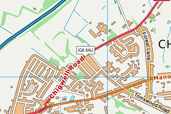 IG8 8AU map - OS VectorMap District (Ordnance Survey)
