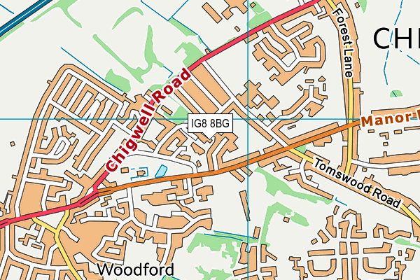 IG8 8BG map - OS VectorMap District (Ordnance Survey)