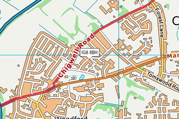 IG8 8BH map - OS VectorMap District (Ordnance Survey)