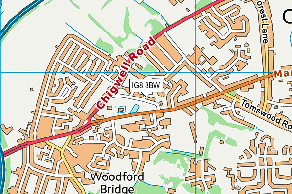 IG8 8BW map - OS VectorMap District (Ordnance Survey)
