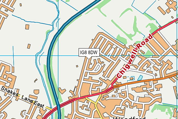 IG8 8DW map - OS VectorMap District (Ordnance Survey)