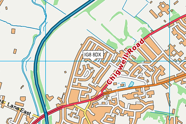 IG8 8DX map - OS VectorMap District (Ordnance Survey)