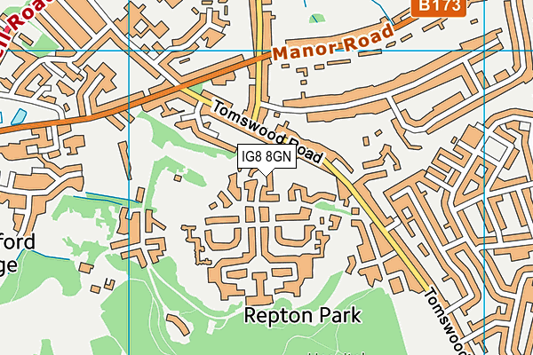 Virgin Active (Repton Park) map (IG8 8GN) - OS VectorMap District (Ordnance Survey)