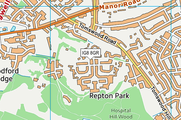 IG8 8GR map - OS VectorMap District (Ordnance Survey)