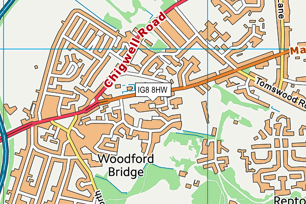 IG8 8HW map - OS VectorMap District (Ordnance Survey)