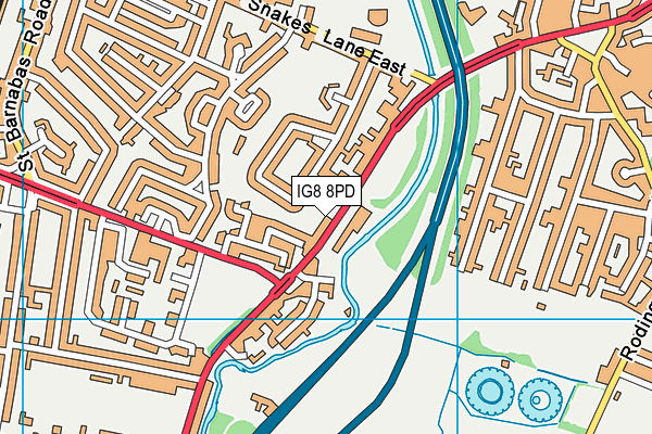 IG8 8PD map - OS VectorMap District (Ordnance Survey)