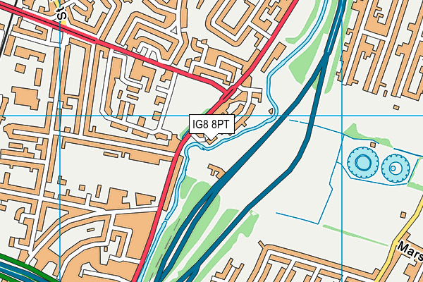IG8 8PT map - OS VectorMap District (Ordnance Survey)
