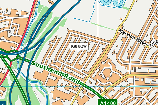 IG8 8QW map - OS VectorMap District (Ordnance Survey)