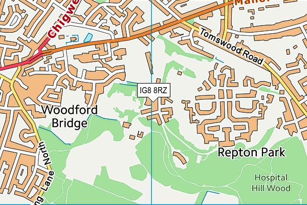 IG8 8RZ map - OS VectorMap District (Ordnance Survey)