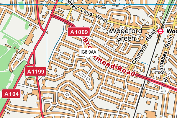 IG8 9AA map - OS VectorMap District (Ordnance Survey)