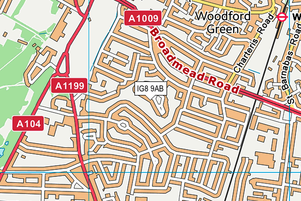 IG8 9AB map - OS VectorMap District (Ordnance Survey)