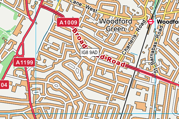 IG8 9AD map - OS VectorMap District (Ordnance Survey)