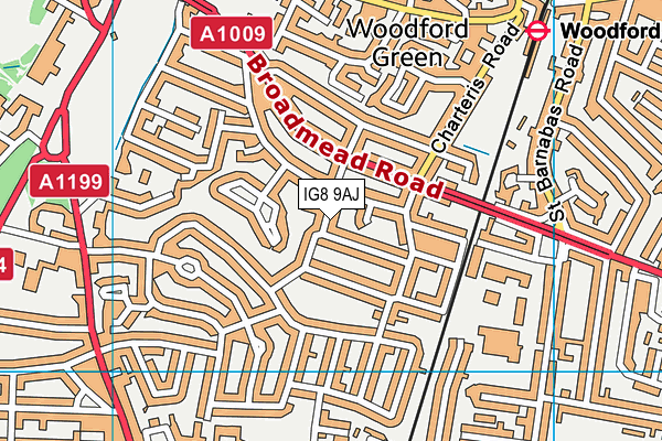 IG8 9AJ map - OS VectorMap District (Ordnance Survey)