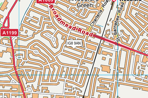 IG8 9AN map - OS VectorMap District (Ordnance Survey)