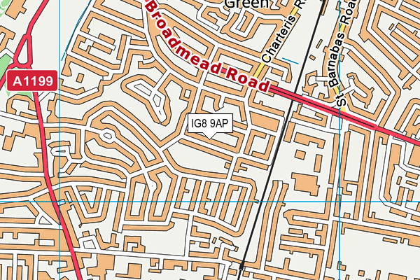 IG8 9AP map - OS VectorMap District (Ordnance Survey)