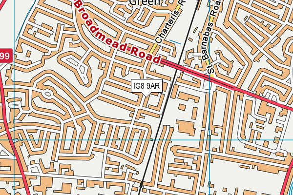 IG8 9AR map - OS VectorMap District (Ordnance Survey)