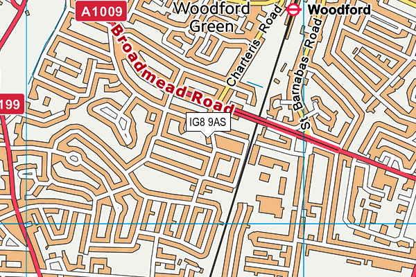 IG8 9AS map - OS VectorMap District (Ordnance Survey)