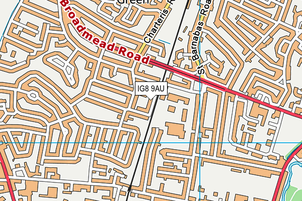 IG8 9AU map - OS VectorMap District (Ordnance Survey)