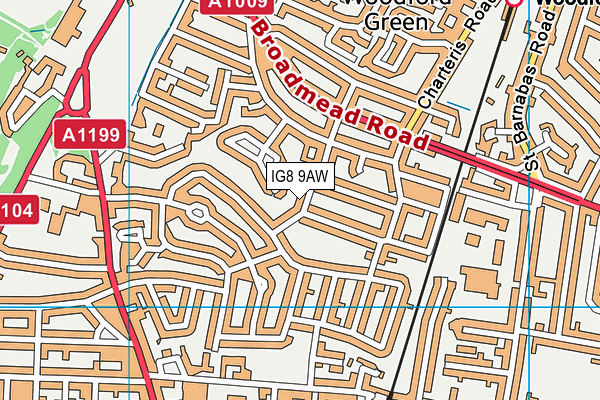 IG8 9AW map - OS VectorMap District (Ordnance Survey)