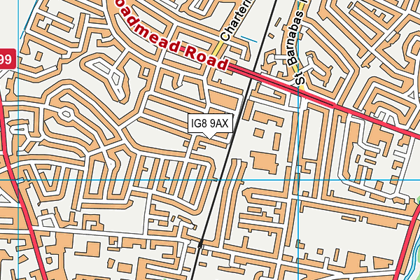 IG8 9AX map - OS VectorMap District (Ordnance Survey)