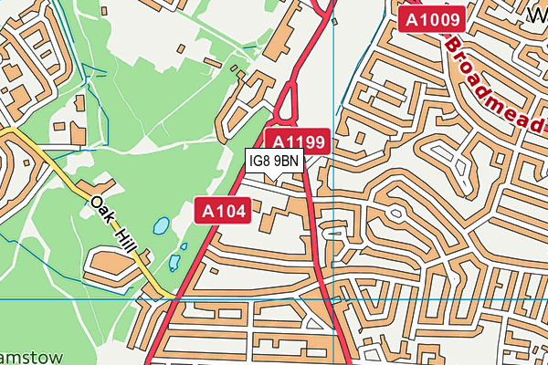 IG8 9BN map - OS VectorMap District (Ordnance Survey)