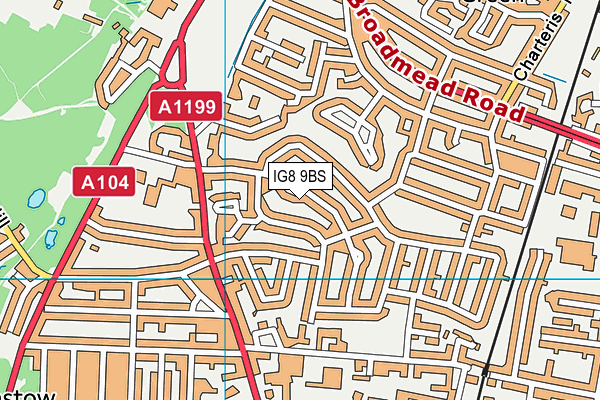 IG8 9BS map - OS VectorMap District (Ordnance Survey)